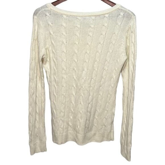Alfred Sung Cream Cable Knit Crew Neck Sweater Size Large Neutral Minimalist - Picture 4 of 5